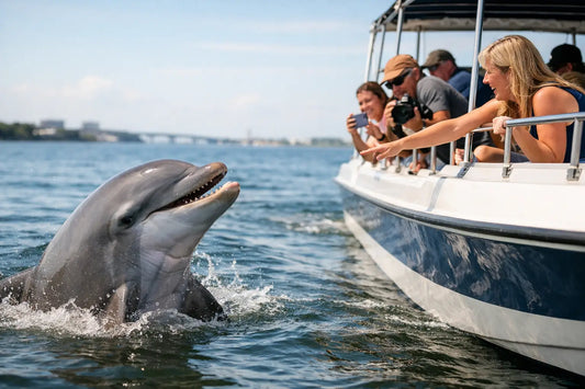Close Up Dolphin Encounter Boats in Jacksonville
